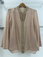 Tory Burch Women’s Dusty Rose Silk Gem Embellished Tunic Blouse Shirt Size S