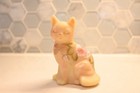 Fenton Hand Painted by M. Kibbe Burmese Uranium Sitting Cat Figurine, Roses