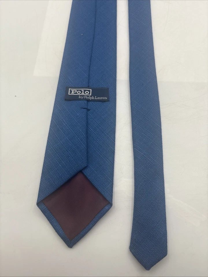 Polo by Ralph Lauren Tie 100% Linen Solid Blue Vintage 53” - Image 3 of 4