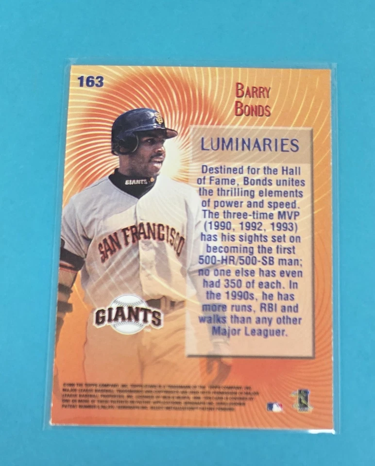 1999 Topps Stars Luminaries #163 Barry Bonds San Fran Giants BASEBALL Card 3G - Image 2 of 2