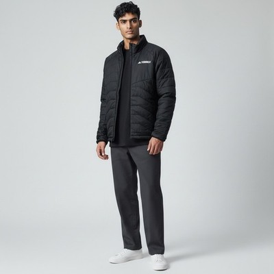 adidas Mens Full Zip Terrex Insulated Hiking Jacket Size XL Black Zip Pockets