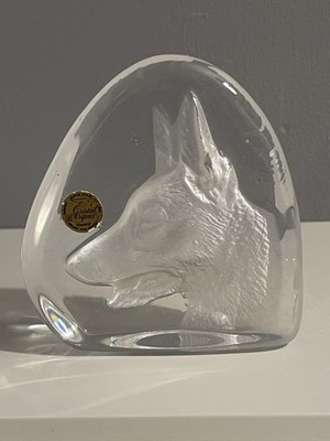 Vintage Hund Briefbeschwerer Deutscher Schäferhund Cristal D Arques 24% Elsässer Frankreich