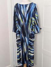 Sahara Artiatic Print Jersey Dress Blue Lagenlook Smock Dress Sz M/L