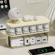 Double Layer Transparent Cable Organizer Box Adjustable Compartment Cord Charger