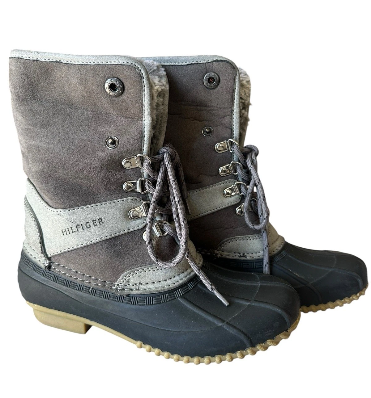 Tommy Hilfiger Rusteen Gray Duck Boot US Sz 5 Faux Shearling Lined Grey EUC