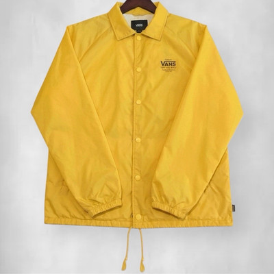 Vans Off The Wall Coaches Jacket Yellow Fleece Lined Snap Front Mens Medium EUC