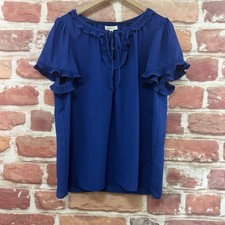 Max Studio Top Womens XL Blue Chic Ruffle Ple...