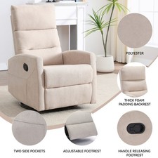 Beige Manual Recliner Chair with Rocker and Swivel in Fabric for Living Room