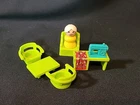 VTG Fisher Price Little People Grandma Green Toy Sewing Machine + Table & Chairs