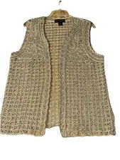 lisa original Vest Top Small Crocheted Beige Waffled