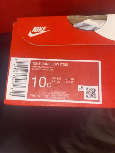 New Nike Dunk Low Barbie FB9107-102 TD Kid's Fuchsia Pink White Toddler Size 10c - Picture 9 of 9
