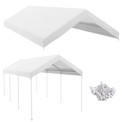 Outsunny 10 x 20 Carport Canopy Replacement Cover with Bungee Cords, White