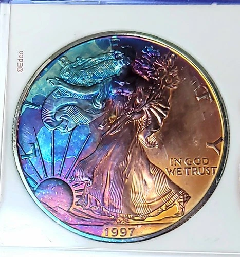 1997-P American Silver Eagle .999 Fine 1 Oz Coin Rainbow Toning