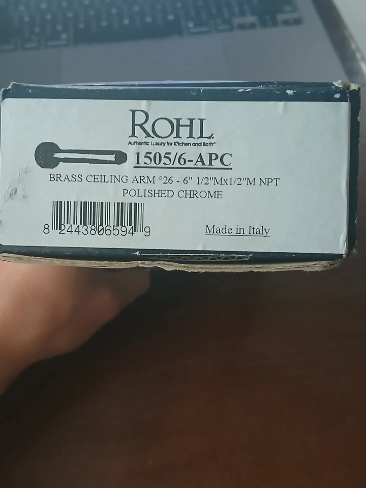 Rohl Brass Ceiling Shower Arm for Rainhead Shower Polished Chrome 6 In - Image 2 of 2