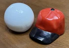 Fenton Glass Hand Painted Ball Cap Hat & Baseball Paperweight Set Artist Signed