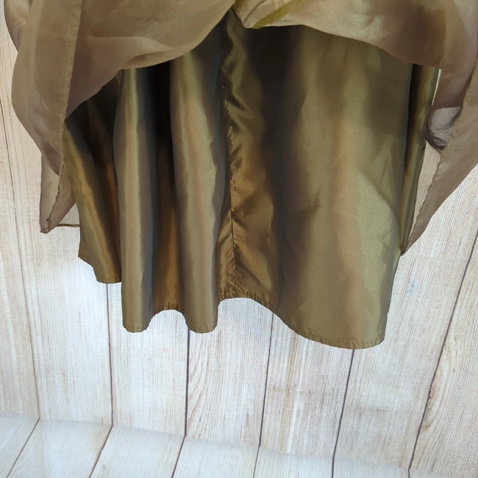 Vestido de festa vintage anos 80 BEAU David cetim bronze dourado organza com cinto/arco tamanho 4  - Imagem 4 de 4