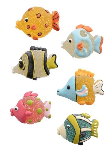 PESCI FANTASIA IN ZUCCHERO ASSORTITI 6 PZ 4 CM - Foto 1 di 1