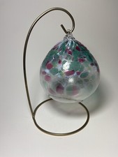 Art Glass Studio Witch Ball Iridescent Hand Blown Hanging Ornament Display Stand
