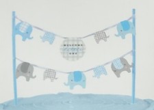 Baby Boy Shower Cake Topper Banner Blue Elephant Welcome Little One Birth Insert