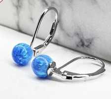 925 Sterling Silver Blue Opal Drop Earrings