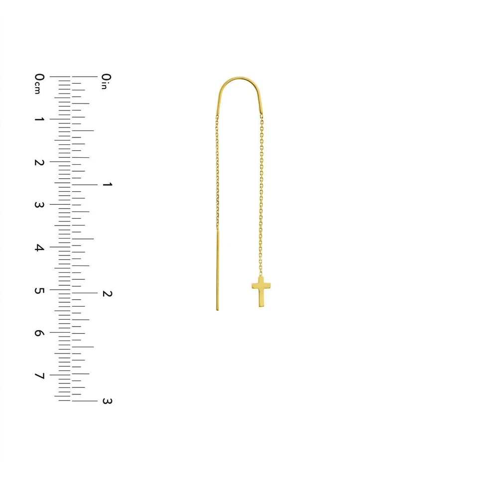 Cross Cable Chain Threader Earrings Real 14K Yellow Gold 1.00 grams - Image 4 of 4