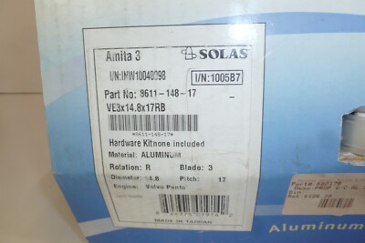 ⭐︎ Solas NIB 8611-148-17 Three Blade Aluminum Propeller 14.8 X 17