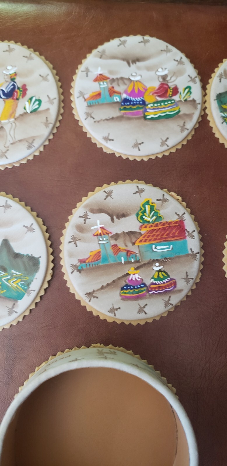 Hand Painted Leather Peruvian Coasters Peru South America Llama eBay