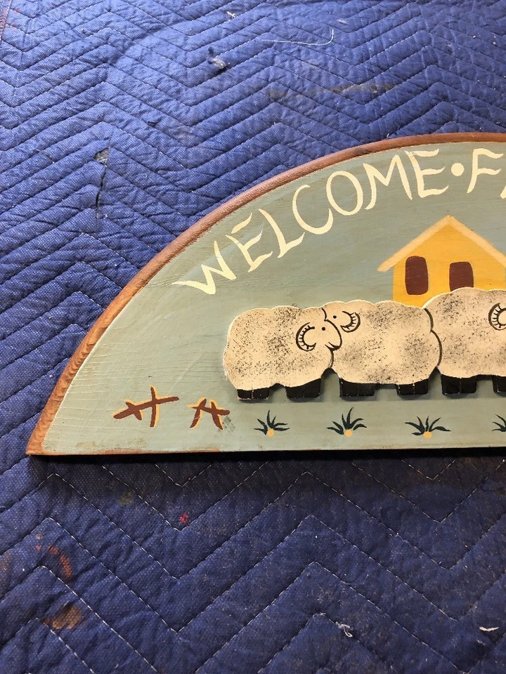 Welcome Friends 3D Sheep Hand-painted Handcrafted Half Wooden Circle Plaque Sign - Image 2 of 4