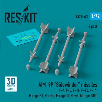 AIM-9P ''Sidewinder'' Raketen (4 Stück) (3D gedruckt) Maßstab 1:72 ResKit RS72-...