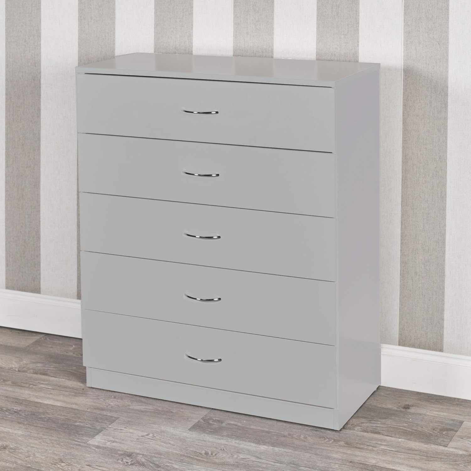 URBNLIVING 4 or 5 Drawer Wooden Bedroom Chest (5 Drawers, Grey