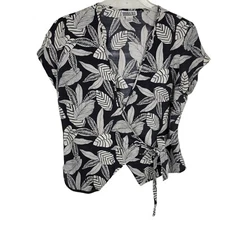 VTG Robbie Bee Short Sleeve Wrap Silk Blouse 6 boho Festival Tropical