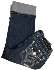 Women's 5 L A IDOL Capri Blue Jeans Flap Pocket Denim Bottoms