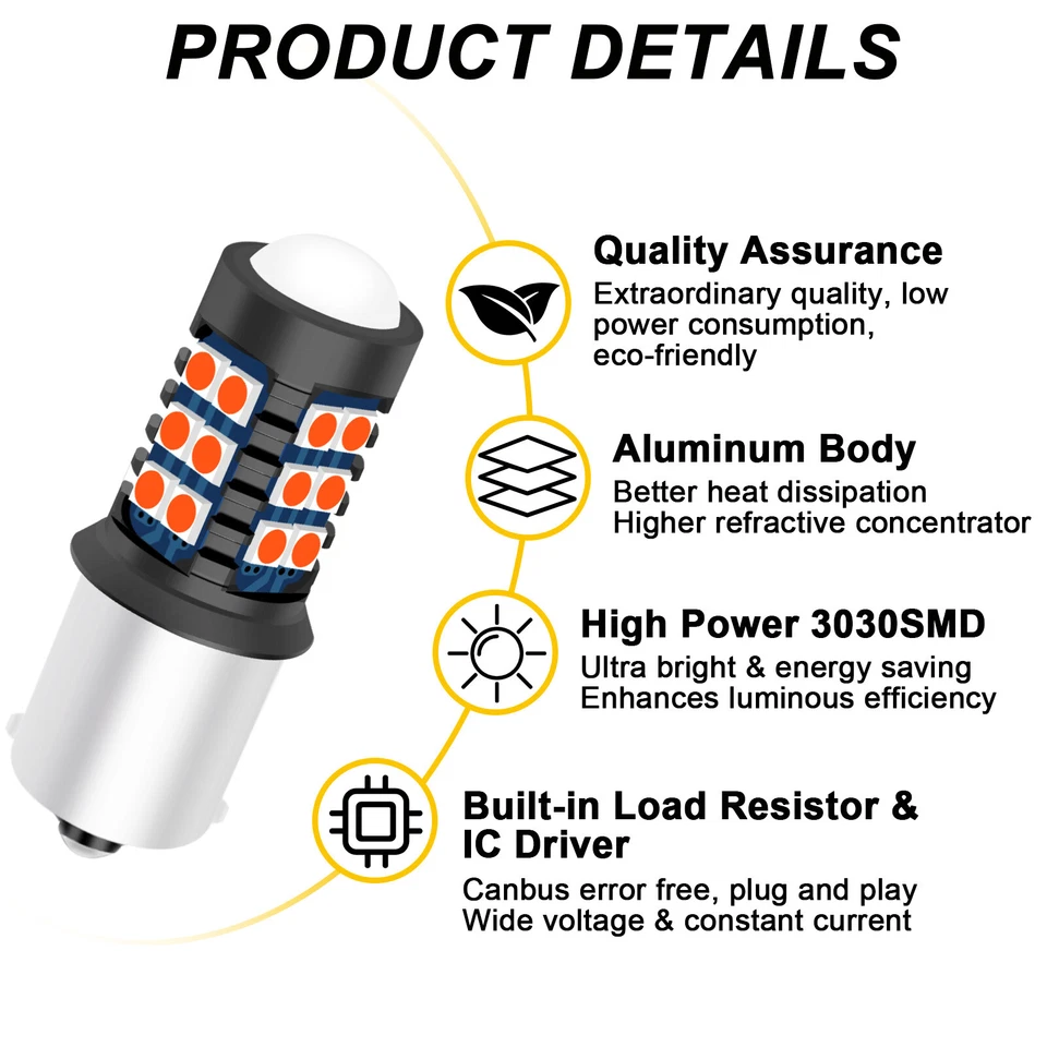 2XPcs BA15s 1156 P21W Bombillas LED Rojo Brillante Alto Brillo 3030SMD Luz de Señal de Giro Foto 3 de 4