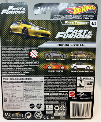 Hot Wheels Premium Honda Civic EG Yellow Fast & Furious GBW75 No 4