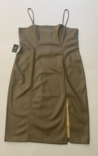 Express Body Contour Faux Leather Cami Midi Dress Iced Taupe Size XL NWT