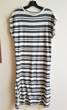 Zara Women Midi Dress Striped Beige and Black Side Slits Sz Small