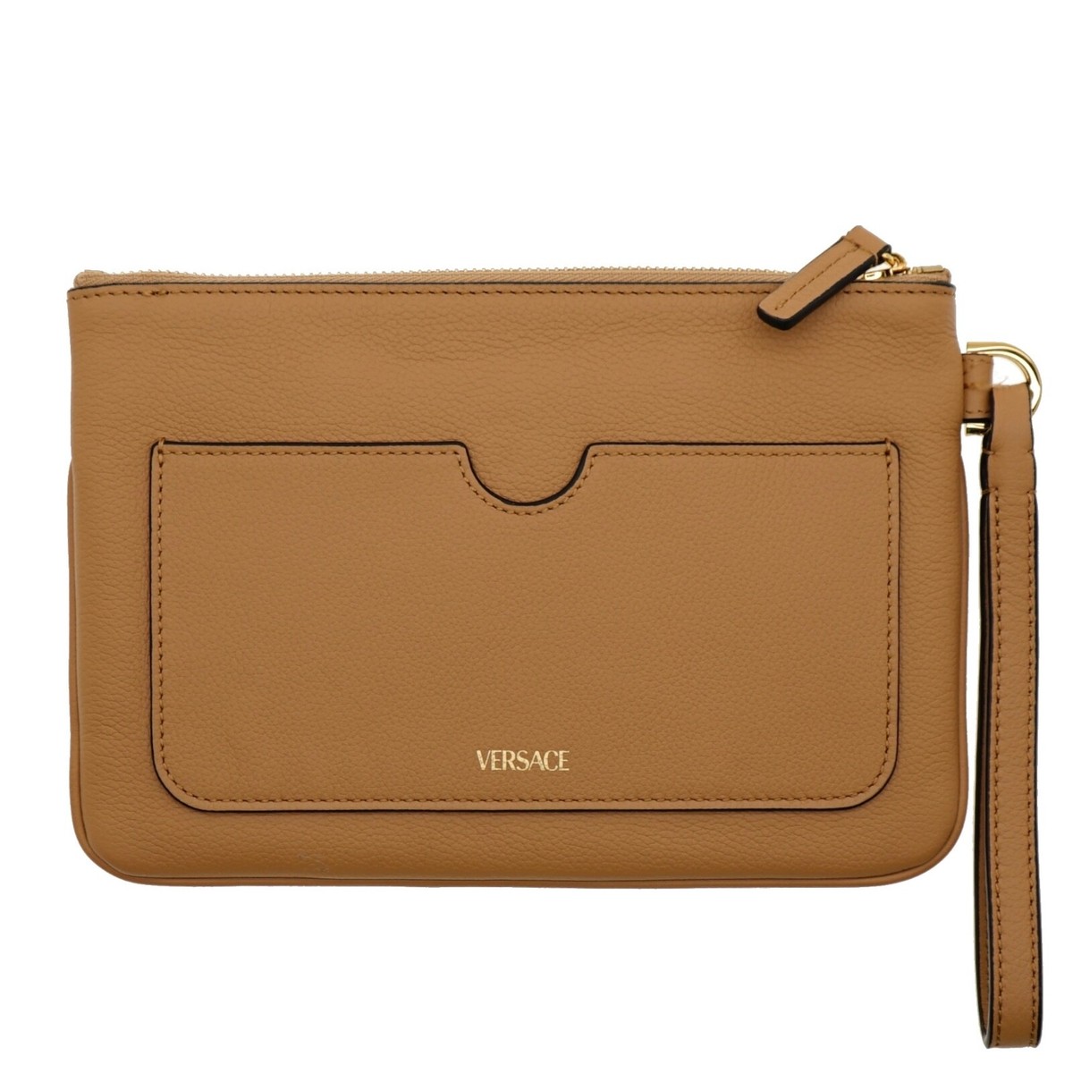 Versace La Medusa Wristlet Zip Clutch Pouch Caramel Leather New | eBay