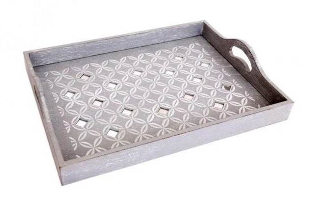 Food Serving Tray With Handles Set of 3 Non Slip Lap Dish Meal Geometric Platter - Image 2 of 3