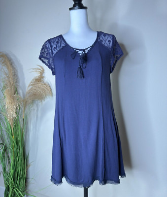 Blue Rain Anthropologie Bohemian Witch Fairycore Lace Lagenlook Y2K VTG Dress M