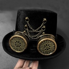 Retro Men's Punk Goth Victorian Steampunk Black Hat Cosplay Custume Top Hats