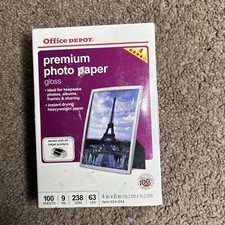 Office Depot Gloss Premium Photo Paper 100- 4X6 Sheets Inkjet New 9mm Thick