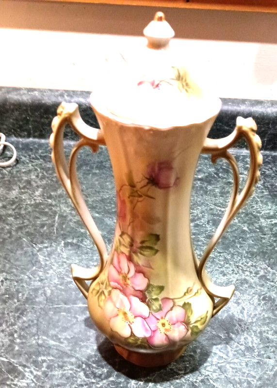 Nippon handpainted double handled urn gold trim vintage