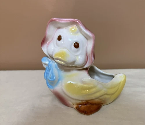 Vintage 1950's Shawnee Pottery MOTHER DUCK Succulent PLANTER with Bonnet