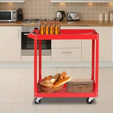 2 Shelf Steel Utility Cart, Tool Storage Organizer for Mechanic, Garage, Red
