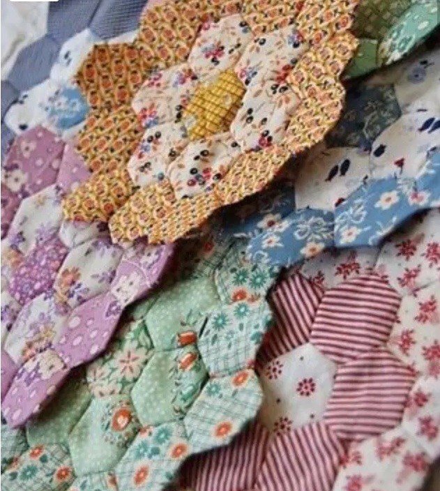 Grandmothers Flower Garden Pre-Cut Quilt Kit Featuring Blue Florals