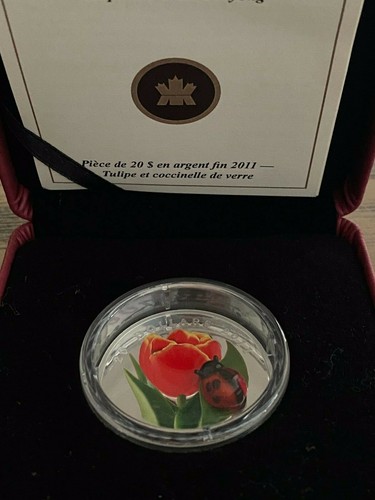 Murano glass Lady Bug & Tulip - 1oz silver coin Canada 2011 Queen Elizabeth - Picture 2 of 5