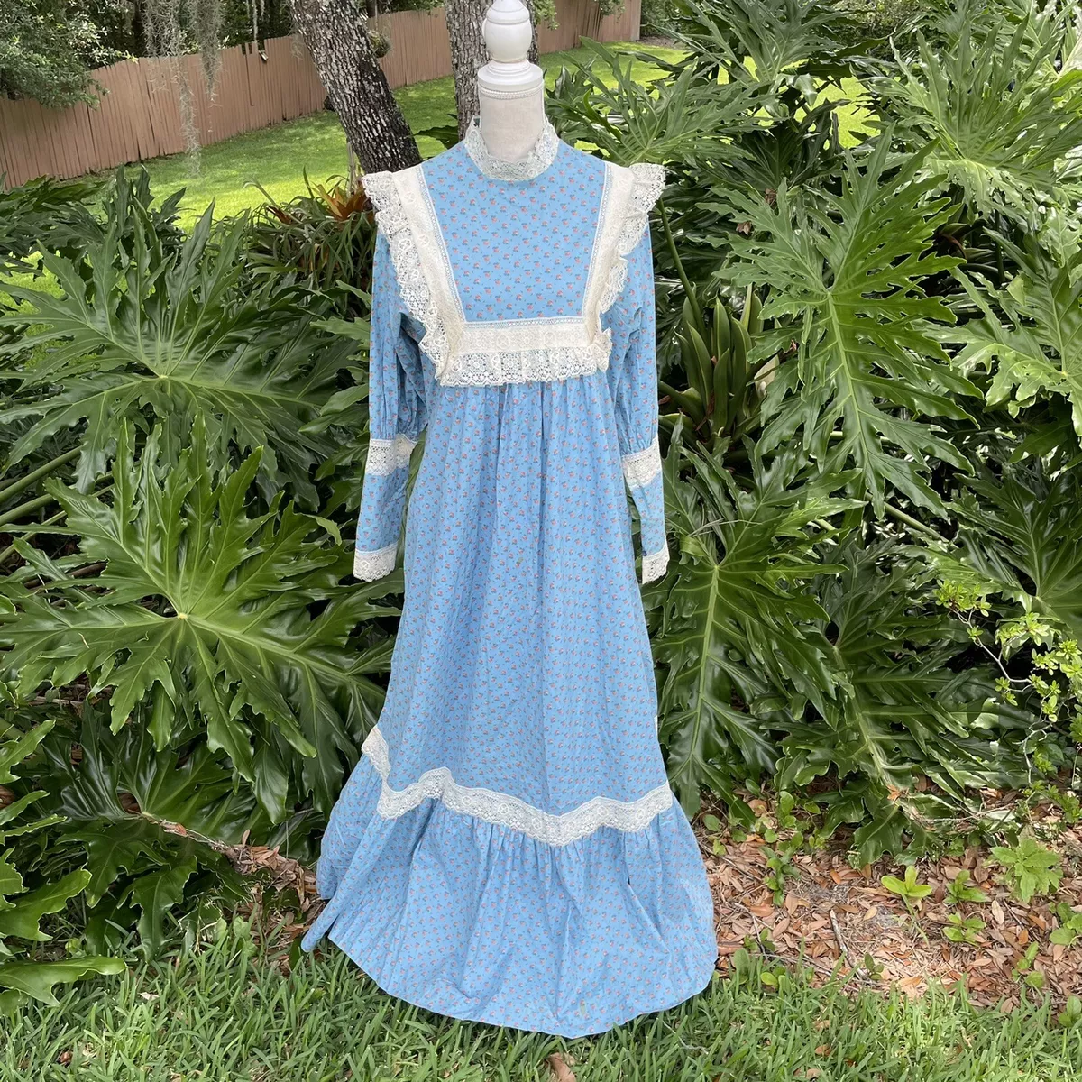 Hilda Hawaii Dress Blue Cottagecore Maxi Calico Floral Prairie