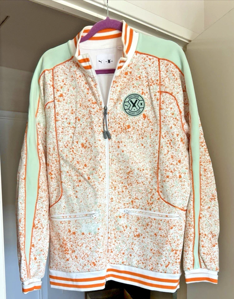 Puma x Daily Paper Cricket Jacket Long Sleeve L White Orange Green Logo Pattern - Image 3 of 4