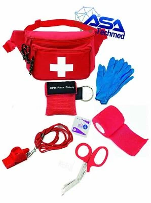 Lifeguard Fanny Pack First Aid Water Rescue kit Pocket CPR Mask Safety Whistle
