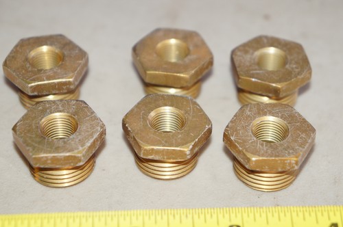 Lot of 6: Brass Reducer BUSHING 1/2" (-08) STRAIGHT THREAD x 1/8" NPT-F Fittings